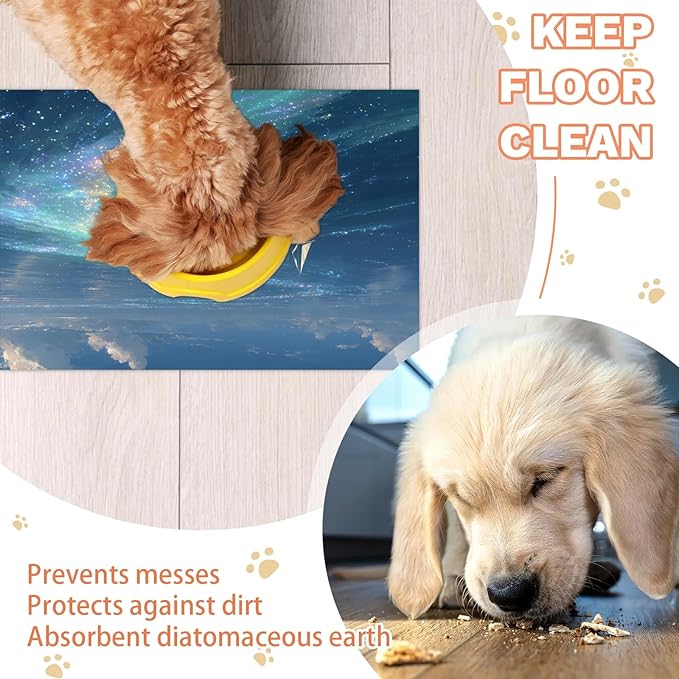 Ocean Dog Food Mat for Floors Absorbent, Quick Dry Water Dispenser Mat for Food, Water, Pet Supplies 12" x 20", Star Sea