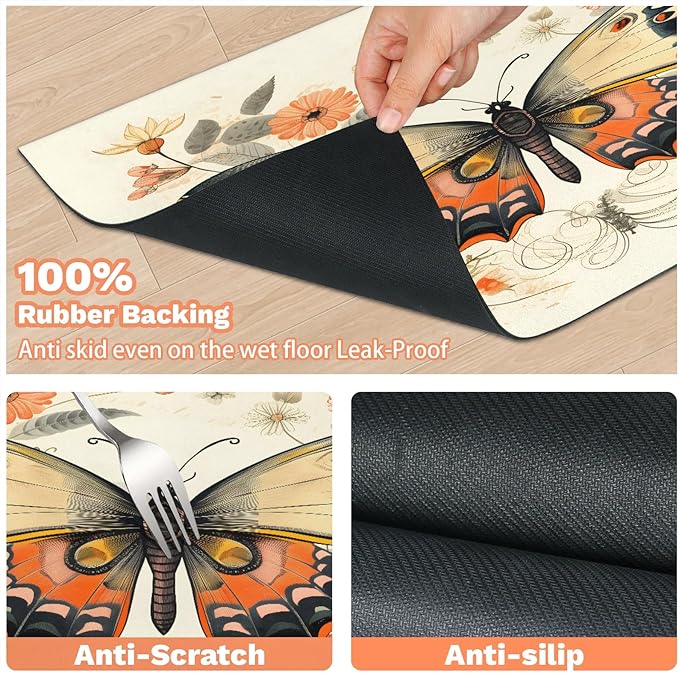 Boho Butterfly Dog Food Mat for Floors Absorbent, Quick Dry Water Dispenser Mat for Food, Water, Pet Supplies 16" x 24", Watercolor Floral