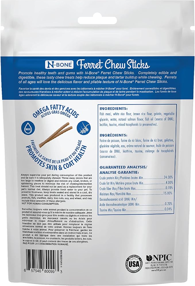 N-Bone Ferret Chew Sticks Salmon Flavor, 1.87-oz Bag (Pack of 4)