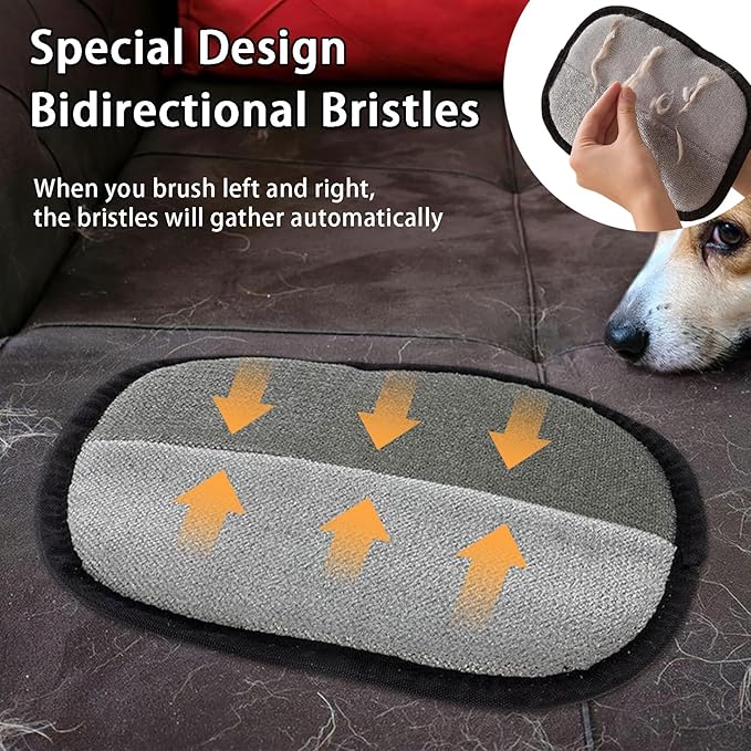 Pet Hair Removal Gloves, Dog Grooming Gloves&Cat Deshedding Gloves for Shedding Control, Electrostatic Hair Remover for Furniture, Couch, Car Seat, Reusable & Easy to Clean(Black 2Pcs)