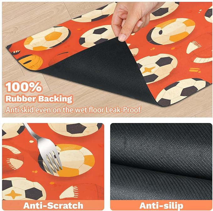 Football Dog Food Mat for Floors Absorbent, Quick Dry Water Dispenser Mat for Food, Water, Pet Supplies 24" x 32", Soccer Ball