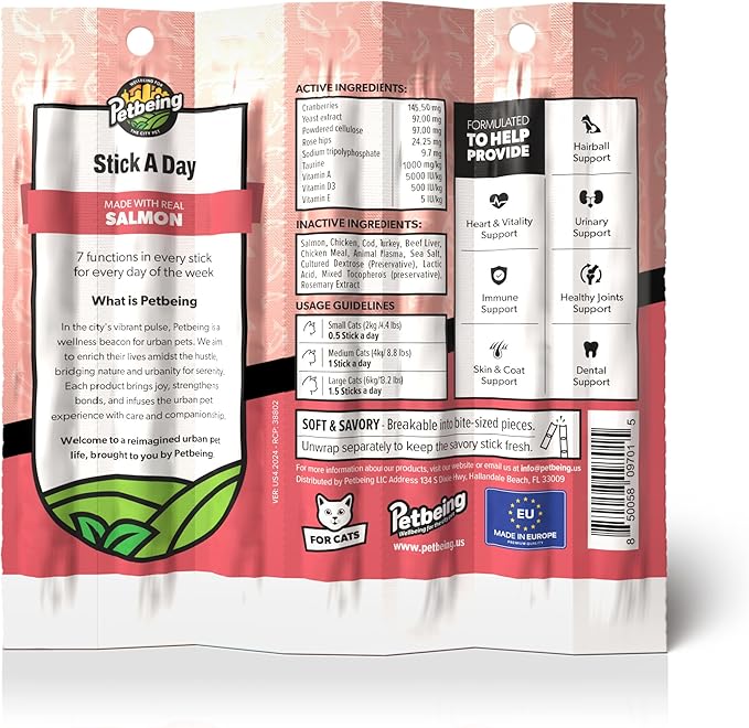 Stick a Day Cats | Specially Formulated 7-in-1 Functions Daily Real Meat Supplement for Cats | Cat Chew Stick & Pet Vitamins Supplements Combination (7-Pack x 4, Mix)