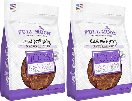 Full Moon Natural Cut Pork Jerky Healthy All Natural Dog Treats Human Grade Grain Free 10 oz (Pack of 2)