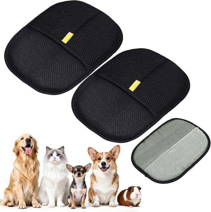Pet Hair Removal Gloves, Reusable Electrostatic Pet Gloves for Cats Dogs Grooming, Thickened, (2Pcs & Black), Intended for Clothing/Couch/Carpet/Car Seat