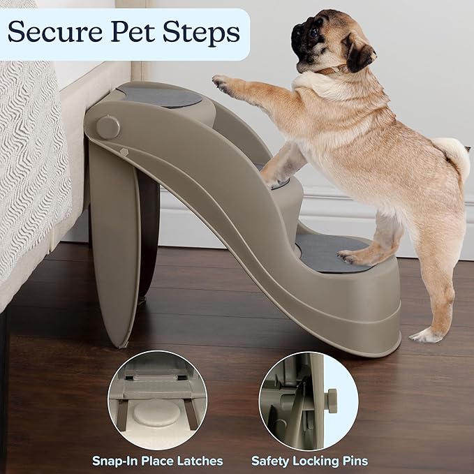 Pet Stairs - Durable Dog Stairs for Small Dogs with 3-Step Design and Safety Locking Pins - Cat or Dog Steps for Home and Vehicle by PETMAKER (Tan)