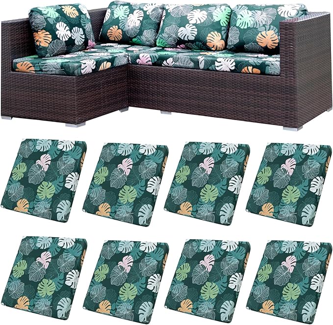 HANDONTIME Modern Plants Outdoor Cushion Covers 8pcs Leaves Olive Green Couch Cushion Covers Replacement Patio Couch Cover Sofa Cover Indoor Patio Cushion for Outdoor Furniture Washable, Cover Only