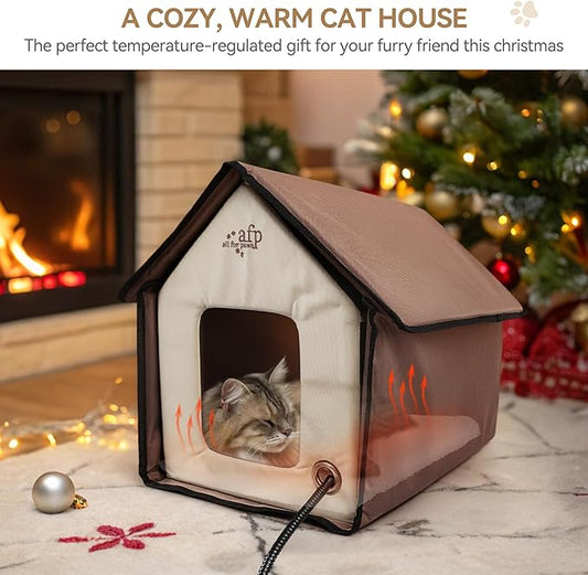 ALL FOR PAWS Heated Cat House, Indoor Cats Home for Winter with Heated Pad, Cat Houses & Condos, Heater Cat Bed for Feral Kitty, Thermo Kitty Home