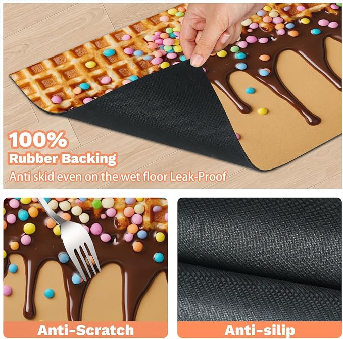 Ice Cream Dog Food Mat for Floors Absorbent Dog Bowl Mat for Food and Water Dispenser Quick Dry Cat Food Placemat Pet Supplies 17" x 30", Chocolate Dessert