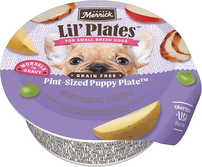 Merrick Lil’ Plates Grain Free Natural Wet Dog Food For Small Breed Puppies, Pint-Sized Puppy Plate In Gravy - (Pack of 12) 3.5 oz. Tubs