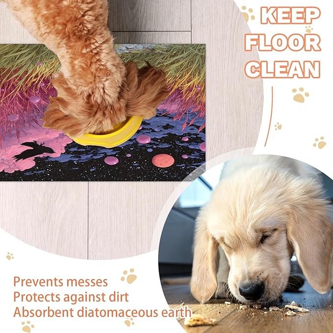 Pink Cloud Dog Food Mat for Floors Absorbent, Quick Dry Water Dispenser Mat for Food, Water, Pet Supplies 16" x 24", Grass