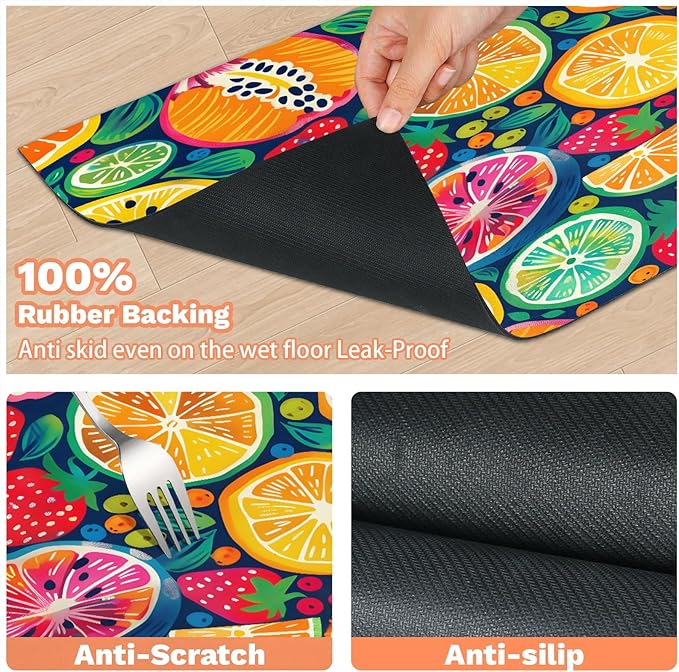 Watercolor Lemon Dog Food Mat for Floors Absorbent Dog Bowl Mat for Food and Water Dispenser Quick Dry Cat Food Placemat Pet Supplies 17" x 30", Colorful Fruit