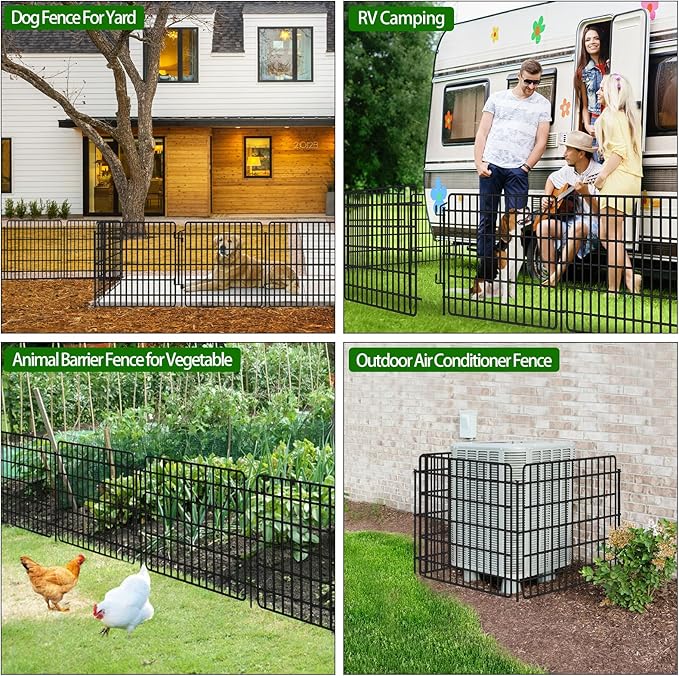 5 Panels Garden Fencing Animal Barrier with Lock, 24 in(H) X 10 Ft(L) Dog Fence Outdoor for Yard Rustproof No Dig Decorative Tall Garden Fence Metal Wire Panel Border Rabbit Ground Stakes Fencing