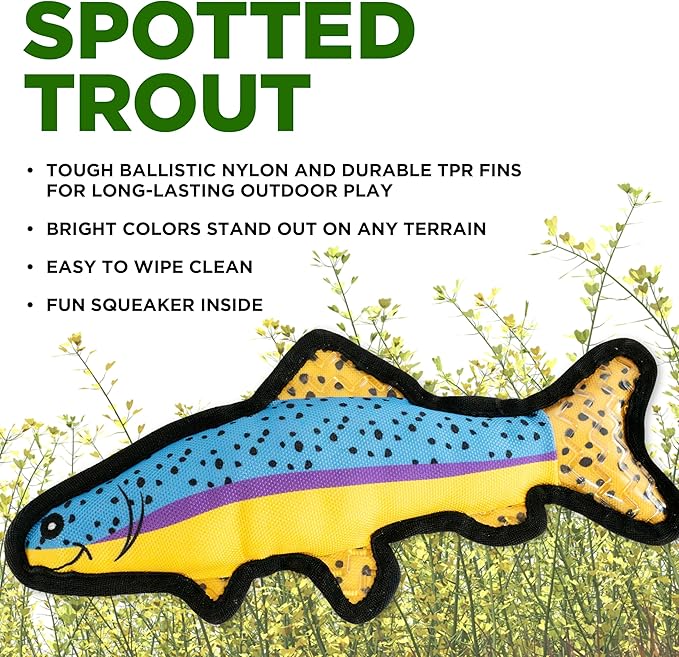 Plush Dog Toys | Spotted Trout Fish Stuffed Animal Squeaky Toy for Dogs | Outdoor Pet Toy Built for Adventure