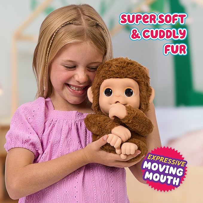 Little Live Pets My Baby Monkey Mango, 50+ Sounds and Reactions, Plush Interactive Monkey Toy Set with Accessories, Interactive Pets for Kids Ages 4+