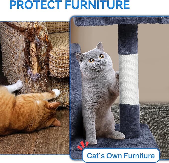 33 inches Small Cat Tree for Indoor Cats, Multi-Level Cat Trees with Scratching Posts, Padded Plush Perch, Large Condos & Playhouse for Kittens/Adult Cats