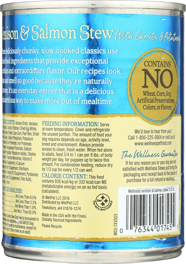 Wellness, Dog Food Can Venison Salmon Stew, 12.5 Ounce