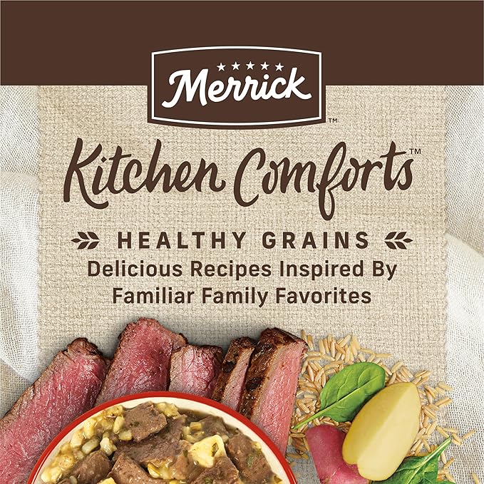 Merrick Kitchen Comforts Wet Dog Food Gravy, Variety Pack Real Meat and Brown Rice Dog Food with Grains - (Pack of 12) 9.5 lb. Cans