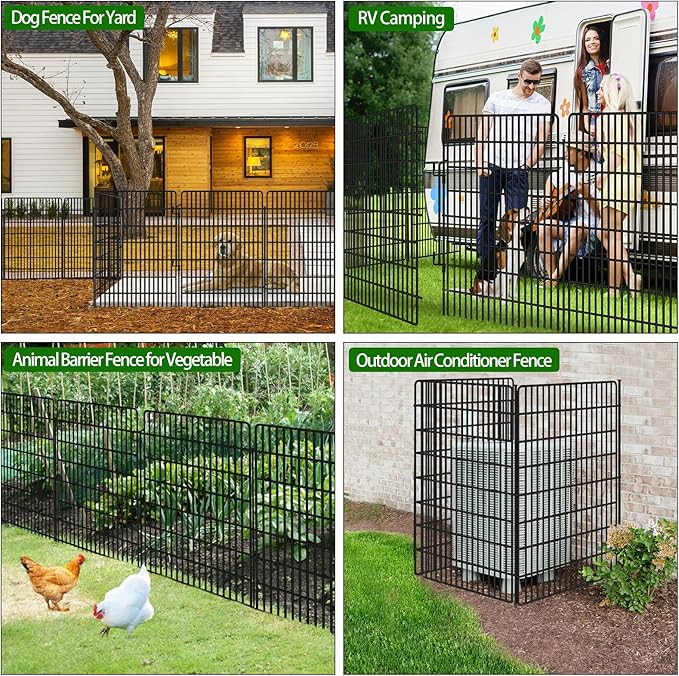 5 Panels Garden Fencing Animal Barrier with Lock, 48 in(H) X 12 Ft(L) Dog Fence Outdoor for Yard Rustproof No Dig Decorative Tall Garden Fence Metal Wire Panel Border Rabbit Ground Stakes Fencing