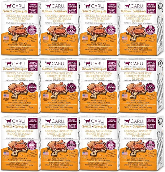 CARU - Classics Chicken & Crab Stew for Cats - Healthy Functional Wet Cat Food - Food Topper - Balanced Omega Blend - 5.5 oz Cartons - 12 Pack