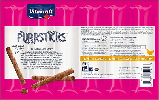 Vitakraft PurrSticks Cat Sticks, Chicken, 18 Sticks | Breakable Meatstick | Tender Texture | Pack of 3