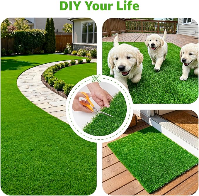 Artificial Turf Grass Outdoor - Synthetic Fake Grass Indoor Turf Rug with Drainage Holes for Patio, Balcony, Backyard, Landscape Decoration - Pet Friendly Dog Grass Mat (5Ft x 10Ft)
