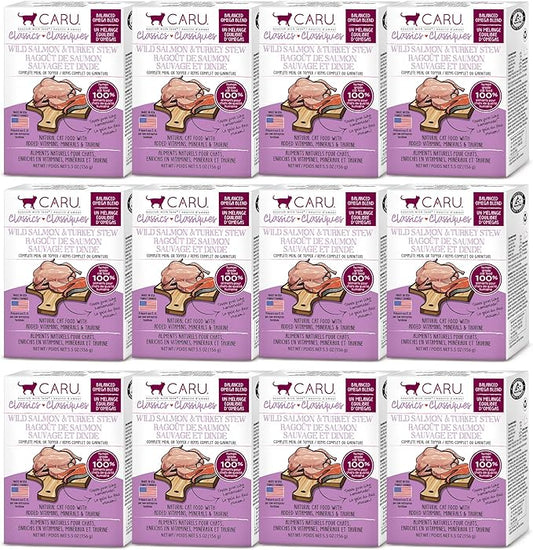 Caru - Classics Wild Salmon & Turkey Stew - For Cats - Supports Overall Pet Health - Wet Cat Food/Meal Topper - Human Grade Ingredients - Non-GMO - Made in USA - 5.5 oz - Case of 12