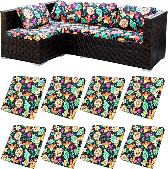 HANDONTIME Psychedelic Outdoor Cushion Covers 8pcs Mexican Style Couch Cushion Covers Replacement Patio Couch Cover Sofa Cover Indoor Patio Cushion for Outdoor Furniture Washable, Cover Only