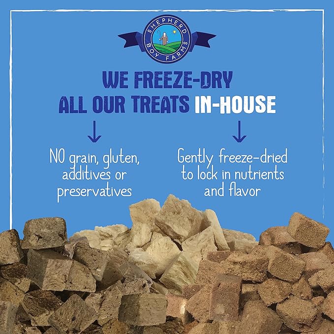 Shepherd Boy Farms Freeze Dried Dog and Cat Treats, Chicken Breast, All Natural Freeze-Dried Dog Treat & Snacks, Made in USA, High in Protein, Nutrition of Raw Food, Single Ingredient, 8oz