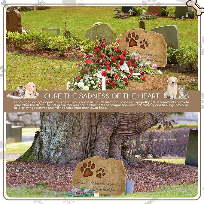 Jetec Dog Memorial Stone Dog Garden Memorial Stone Paw Prints Pet Headstone Resin Grave Marker Pet Loss Gifts Sympathy Gifts for Indoor Outdoor, 11 x 7.5 Inch