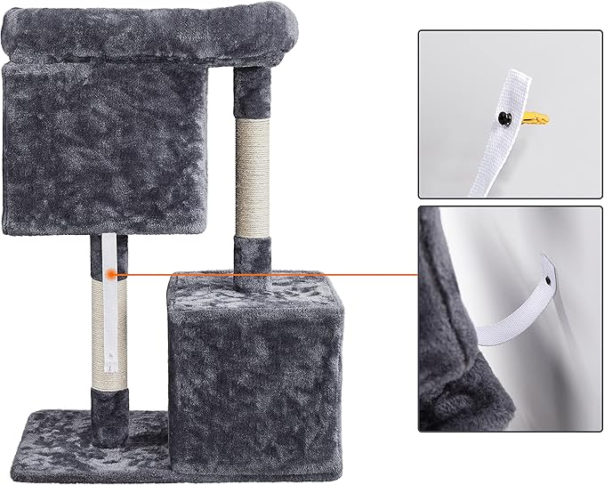Yaheetech Cat Scratching Post, 33in H Cat Scratcher with Sisal Rope, Cat Furniture w/Large Condos＆Top Perch for Indoor Kitten/Adult Cats, Dark Grey