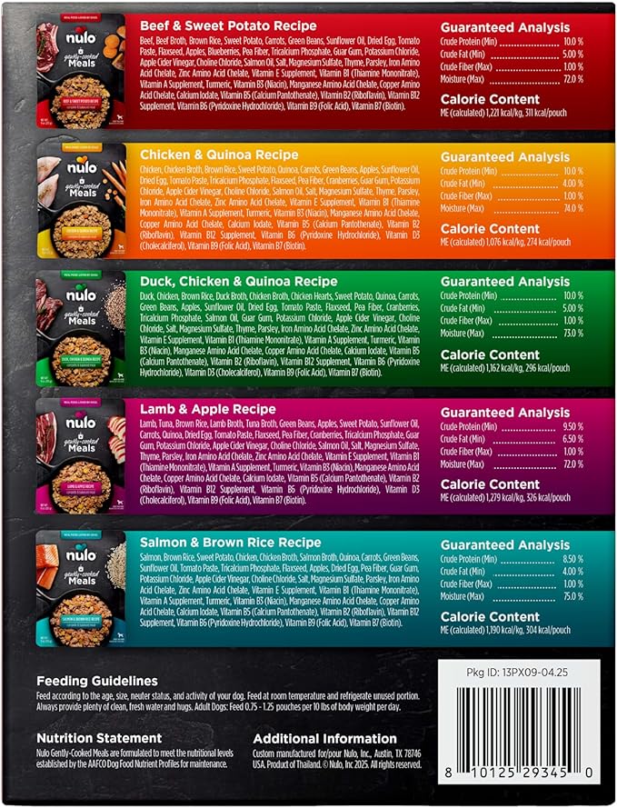 Nulo Gently Cooked Meals Variety Pack Shelf Stable Fresh Dog Food 9 Ounce, 5 Count