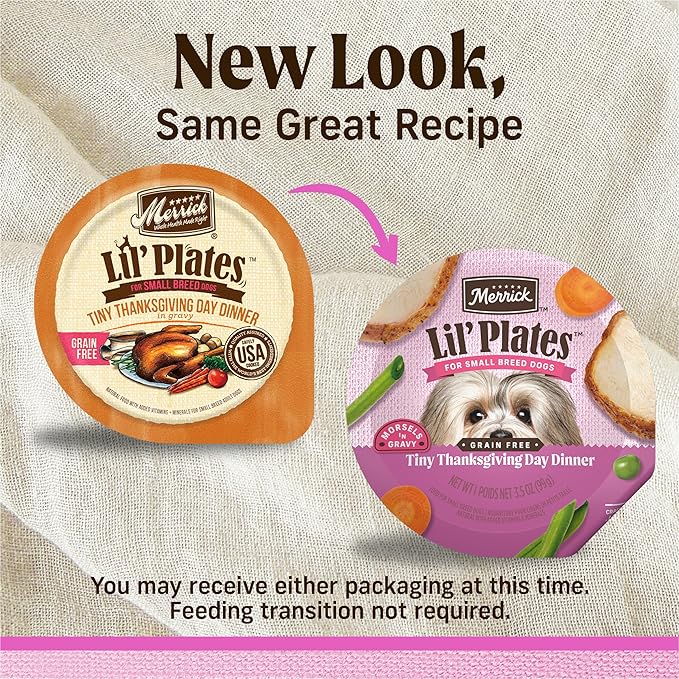 Merrick Lil’ Plates Premium Grain Free Natural, Soft Wet Dog Food For Small Dogs, Tiny Thanksgiving Day Dinner - (Pack of 12) 3.5 oz. Tubs