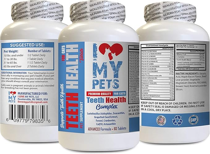 I LOVE MY PETS LLC Cats Teeth Care - CAT Teeth Health Complex - Advanced Care Formula - cat Mineral Supplement - 60 Treats (1 Bottle)