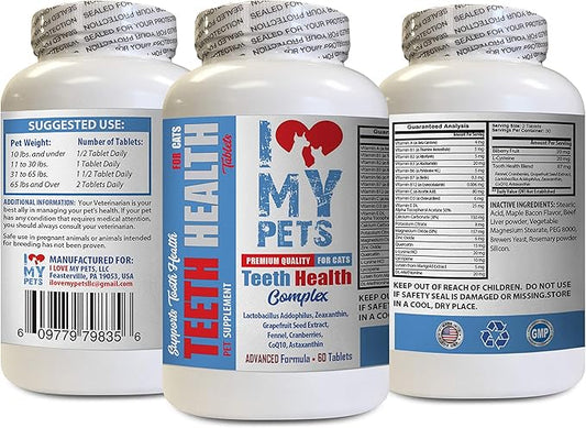 I LOVE MY PETS LLC Oral Health for Cats - CAT Teeth Health Complex - Advanced Care Formula - Vitamin e for Cats - 60 Treats (1 Bottle)