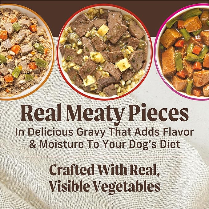 Merrick Kitchen Comforts Wet Dog Food Gravy, Variety Pack Real Meat and Brown Rice Dog Food with Grains - (Pack of 12) 9.5 lb. Cans