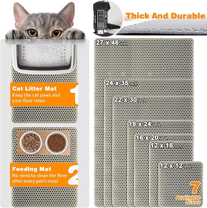 Waterproof Cat Litter Mat, Double Layer EVA, Odor-Free Large Grid, Urine Proof, Easy Cleanup (Khaki, 12 x 12)