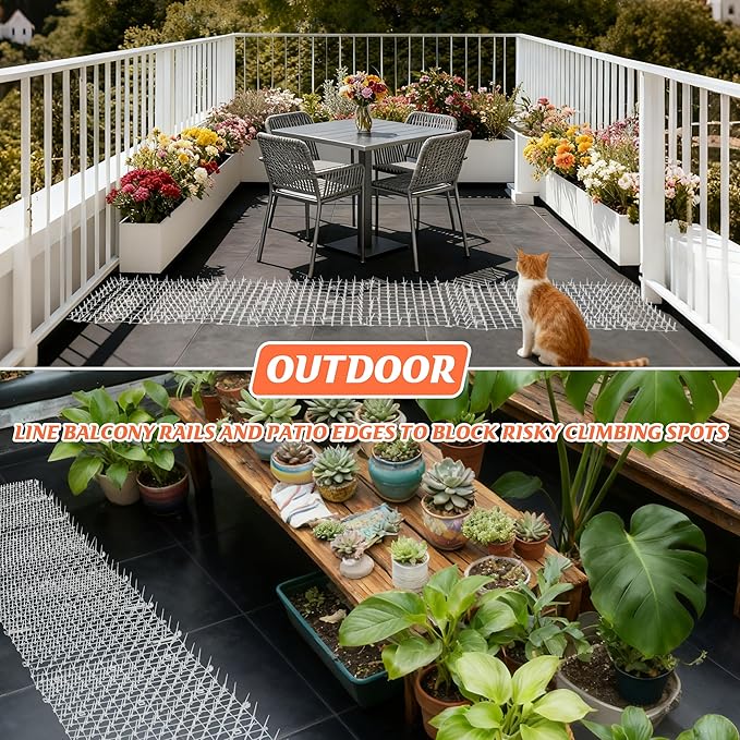 2 Pack Transparent 6.5ft Cat Scat Mat with Soft Spikes, 13ft Clear Cat Deterrent Strips for Sofa, Windowsills, Balcony & Garden, Cuttable Indoor/Outdoor Pet Repellent Mats, 78" x 11" Each