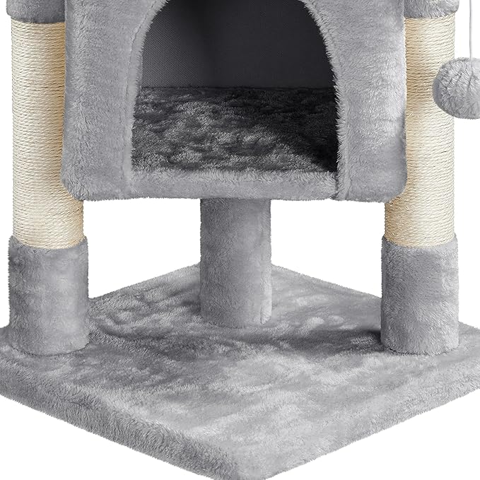 Yaheetech Cat Scratching Posts with Bed, 23.5 Inches Cat Kitten Scratcher Featuring with Sisal Scratch Posts, Interactive Dangling Ball for Indoor Large Cats, Light Gray