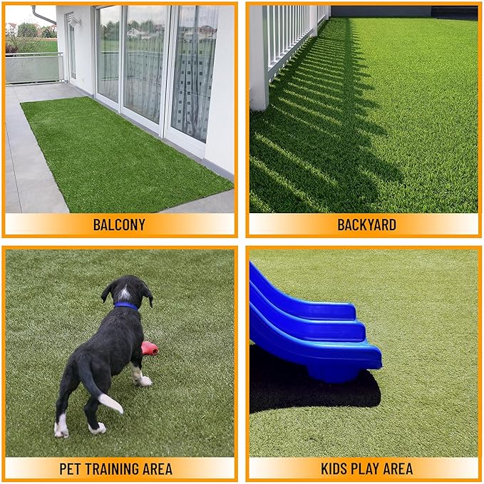 Sweet Home Stores Lifelike Artificial Grass Runner Rug 3x24 Indoor/Outdoor with Drainage Holes, Customizable Runner Rug for Backyard, Patio, Garage Rug, 2'7" x 24'