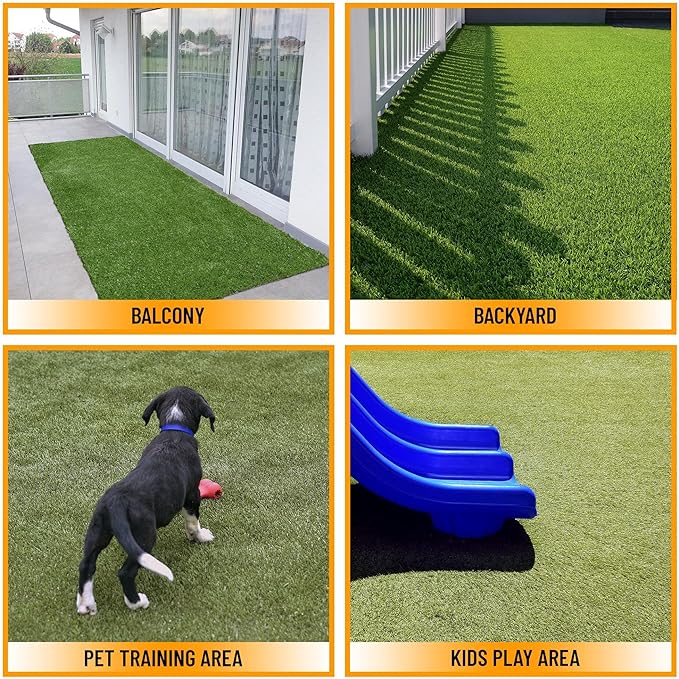 Sweet Home Stores Lifelike Artificial Grass Runner Rug 3x29 Indoor/Outdoor with Drainage Holes, Customizable Runner Rug for Backyard, Patio, Garage Rug, 2'7" x 29'