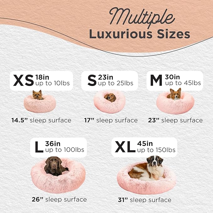 Best Friends by Sheri Original Calming Donut Dog and Cat Bed, Shag Faux Fur, Cotton Candy Pink, XS (18in x 18in) - Anxiety Relief for Pets Up to 10 lbs