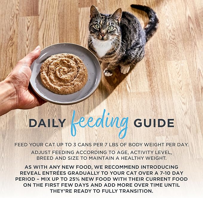 Reveal Entrées Natural Wet Cat Food Paté, Grain-Free with Added Vitamins & Minerals, Carrageenan-Free and High Protein, Tuna Fillet with Mackerel Paté Recipe (24 x 2.47 oz Cans)