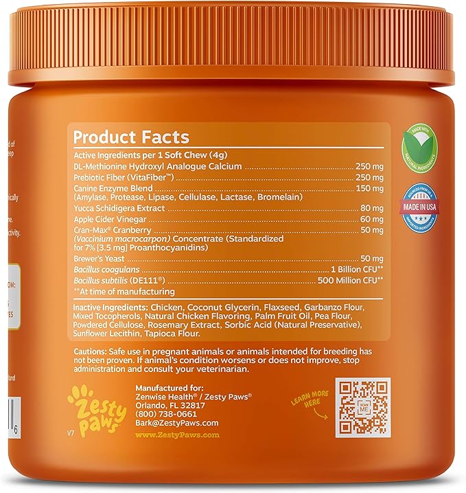 Zesty Paws Stay Green Bites for Dogs - Grass Burn Soft Chews for Lawn Spots Caused by Dog Urine - with Cranberry for Urinary Tract & Bladder - Chicken - 90 Count