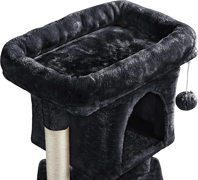 Yaheetech Cat Scratching Posts with Bed, 23.5 Inches Cat Kitten Scratcher Featuring with Sisal Scratch Posts, Interactive Dangling Ball for Indoor Large Cats, Black