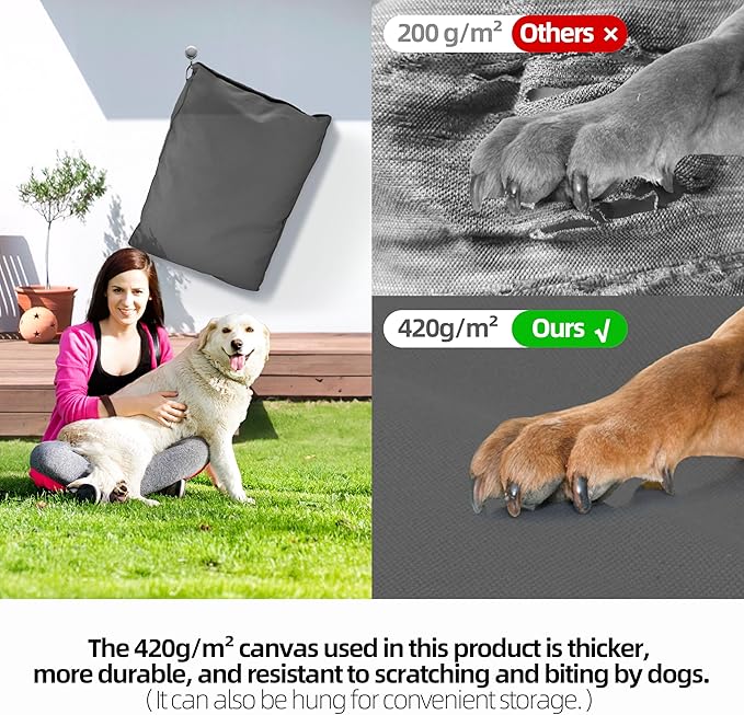 Sytopia 30 Inch Canvas Chew-Proof Outdoor Dog Bed for Medium Dogs, Waterproof Washable Removable Cover, Indoor Patio Pet Pad, Dark Grey