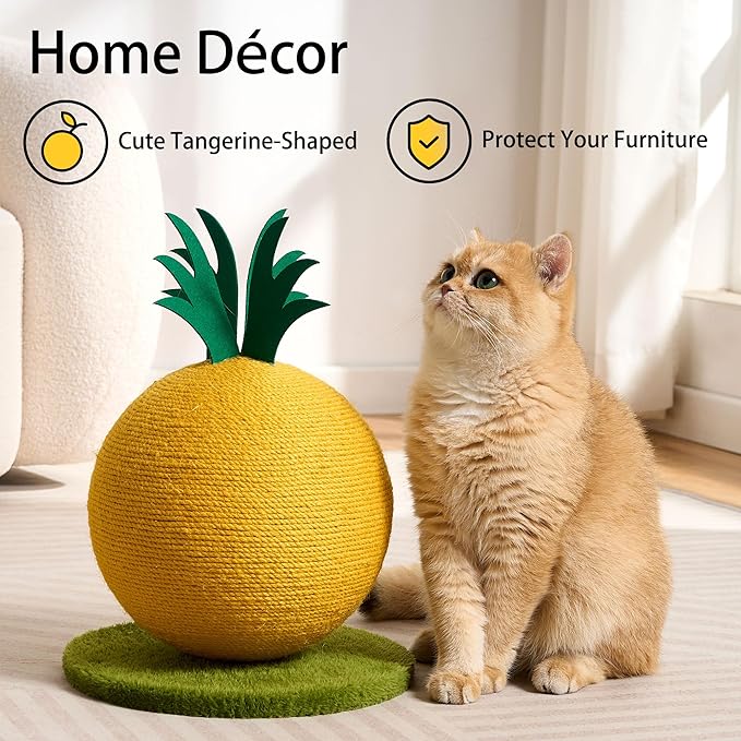 Pineapple Cat Scratching Post, Cute Cat Scratcher with Sisal Rope, Cat Scratch Post for Indoor Adult Cat and Kitten, Cat Scratching Ball