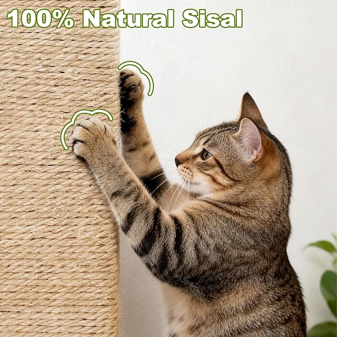 Palm Tree Cat Scratching Post, 43" Tall Carpet Cat Scratcher with Perch for Indoor Cats, Large Base Sisal Scratch Post for Adults & Kittens with Dangling Ball Toy
