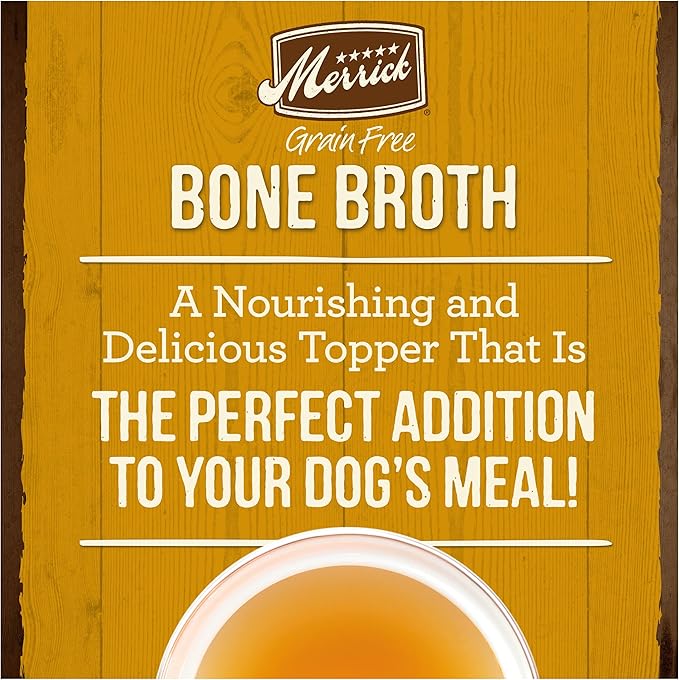 Merrick Grain Free Bone Broth Natural Meal Topper for Dogs, Accented with Superfoods & Cinnamon, for Adult Dogs of All Breeds (Chicken, 16 Ounce,Pack of 3)