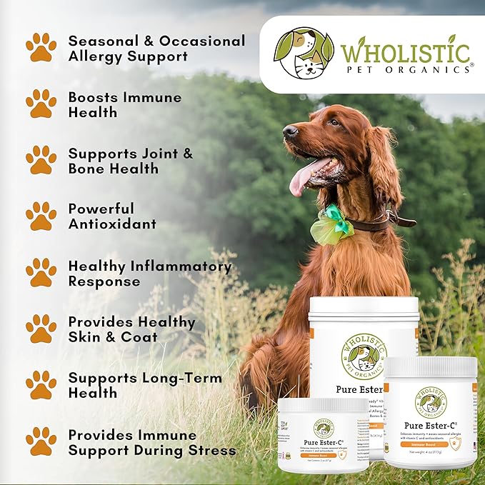 Wholistic Pet Organics Ester-C Powder for Dogs & Cats - Cat & Dog Allergy & Itch Relief - Vitamin C Immune Support Supplement - Itchy Skin Support for Seasonal Dog Allergy Relief - 1 lb - 454 Scoops