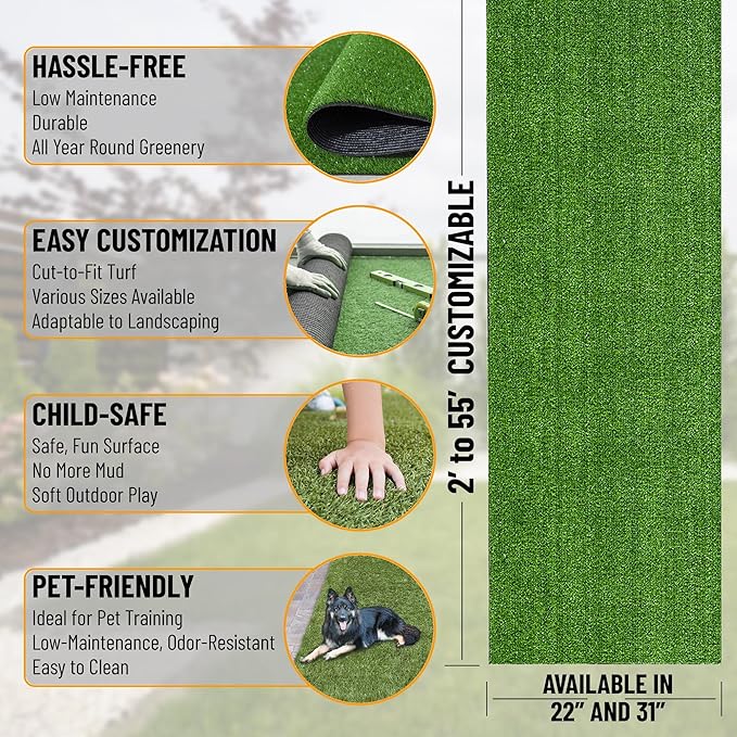 Sweet Home Stores Artificial Faux Grass Runner - Indoor/Outdoor, 2'7" x 11' with Drainage Holes